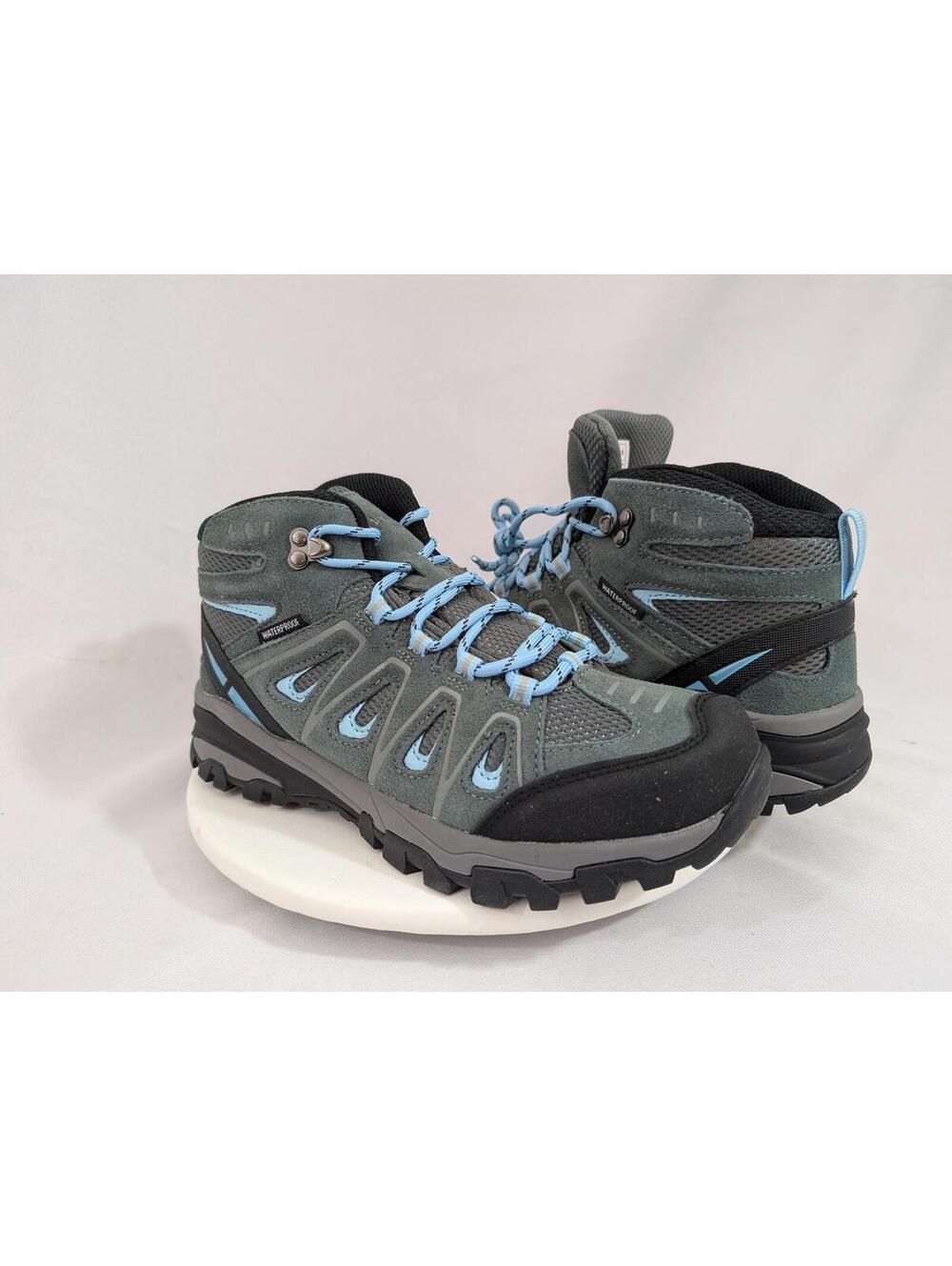 Burudani Waterproof Hiking Boots Size 9 Grey Light Blue Trail Shoes NIB